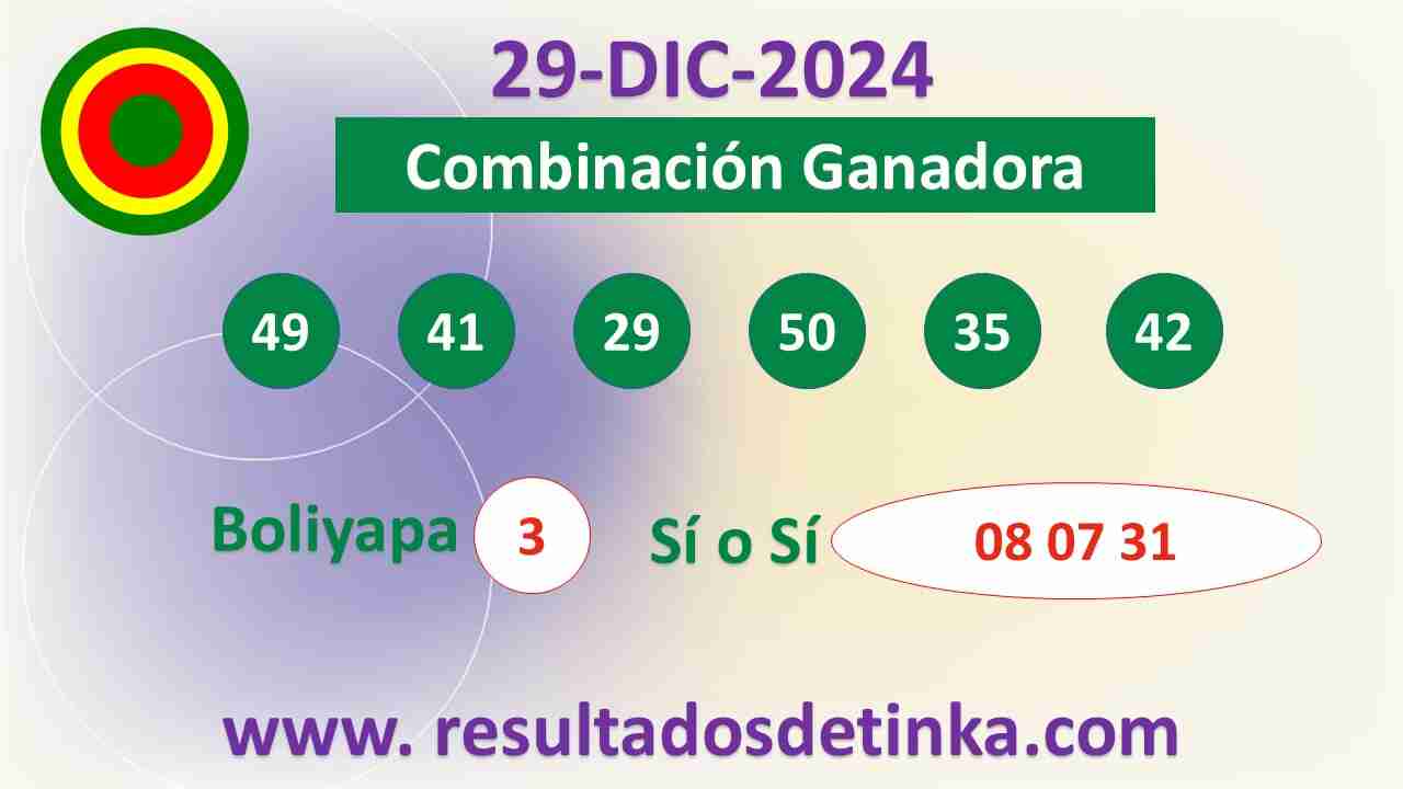 Tinka del Domingo 29 de Diciembre de 2024